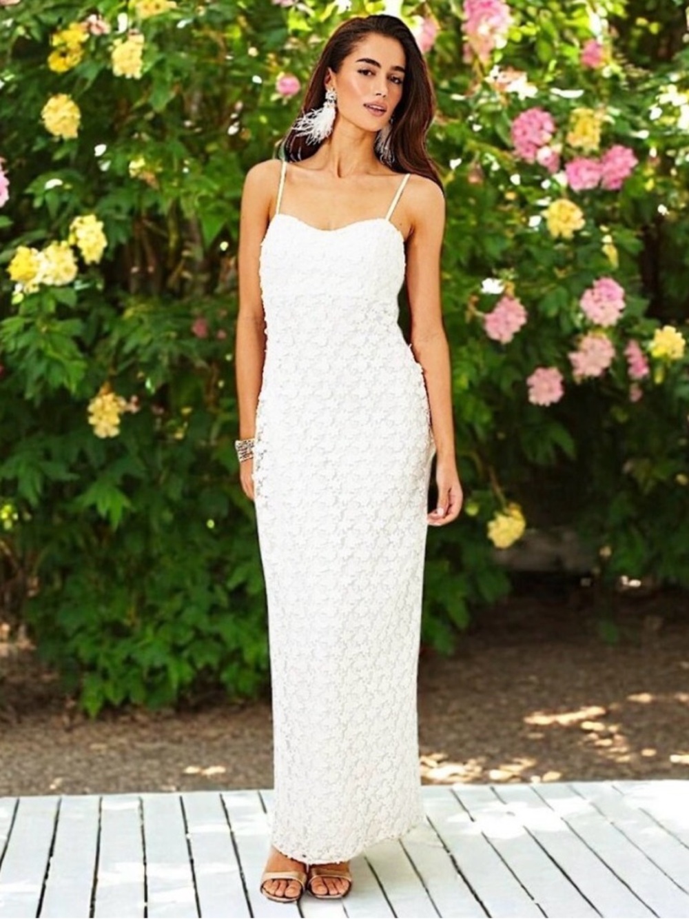 Lilly Pulitzer White Lace Maxi Dress with Spaghetti Straps